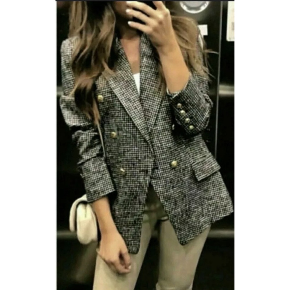 Zara Black & White Houndstooth Blazer